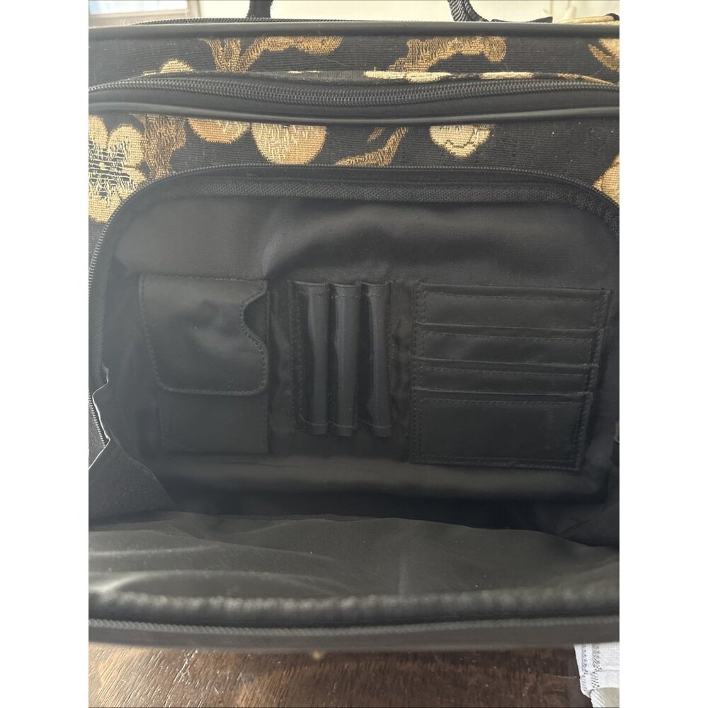 Vintage 14 x 14 x 8”Rolling Travel Duffle Luggage Black Hibiscus Hawaii Floral - Picture 9 of 16